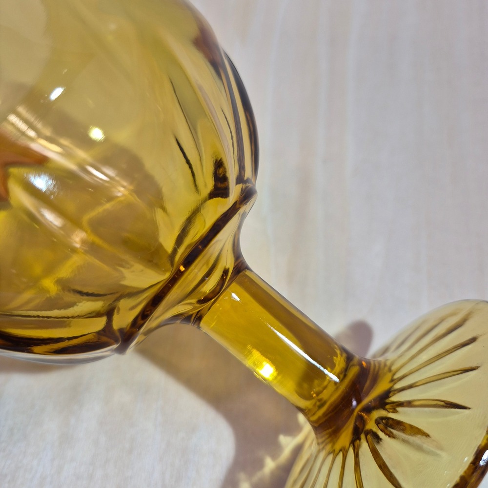 Amber Glass Goblet Wine Glass Footed Stemware Embossed Detail - Picture 4 of 5